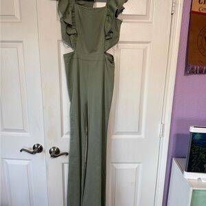 Flying Tomato Ruffled Sage Jumpsuit